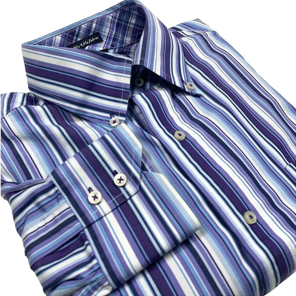 Tommy Hilfiger Button Down‎ Shirt Large Mens Purple Blue Striped Long Sleeve